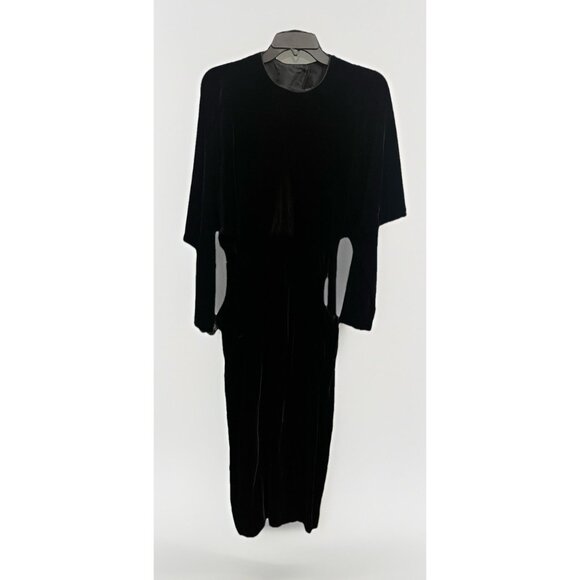 Vintage 80s Black Velvet Evening Dress Dolman Sleeves Open Back Size 6. Z - Picture 1 of 7